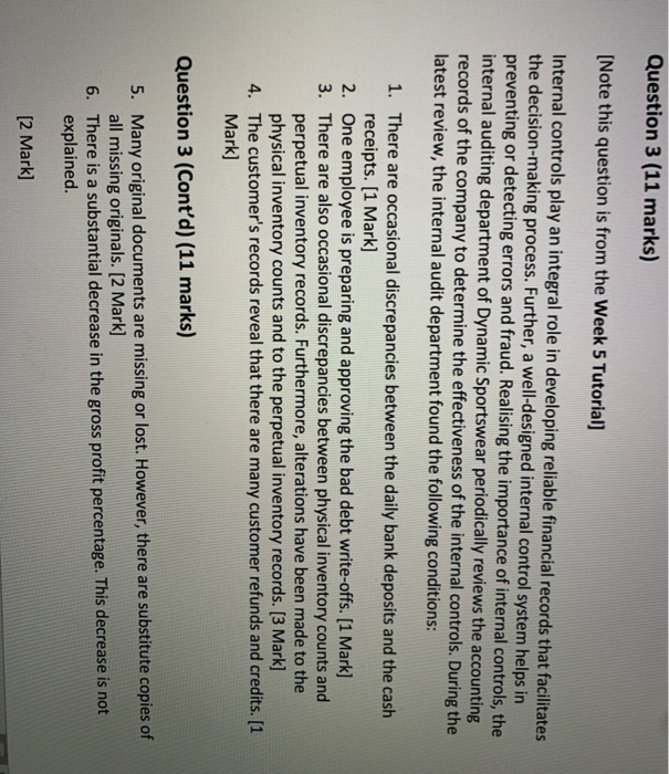  Question 3 (11 marks) [Note this question is from the Week