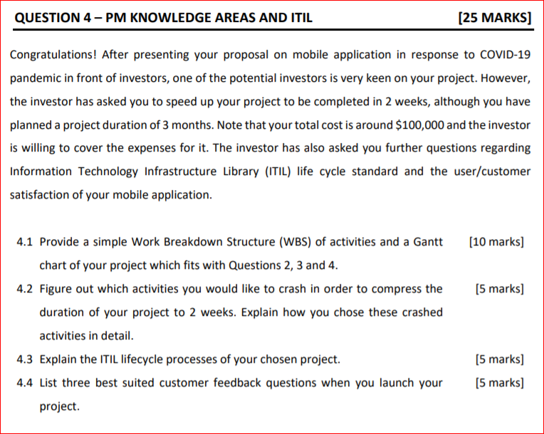  QUESTION 4 - PM KNOWLEDGE AREAS AND ITIL [25 MARKS] Congratulations!