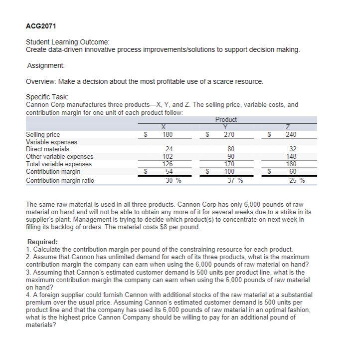 ACG2071 Student Learning Outcome Create data-driven innovative process improvements solutions to