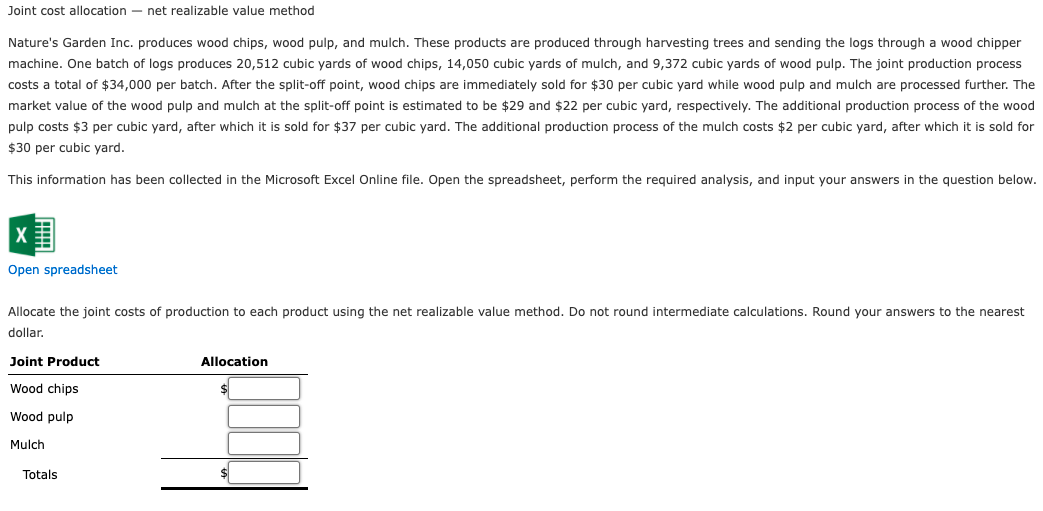 Joint cost allocation net realizable value method Nature's Garden Inc. produces