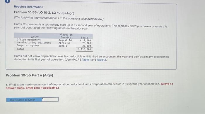 Please answer both a and b. Required information Problem 10-55 (LO 10-2,