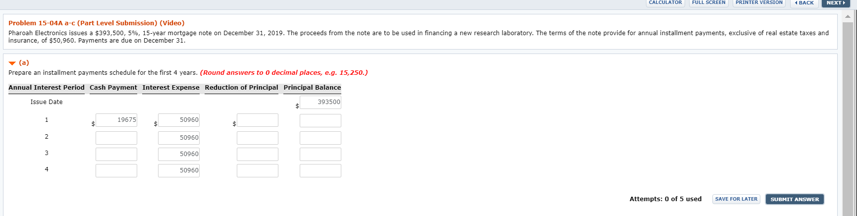  Pharoah Electronics issues a $393,500, 5%, 15-year mortgage note on December