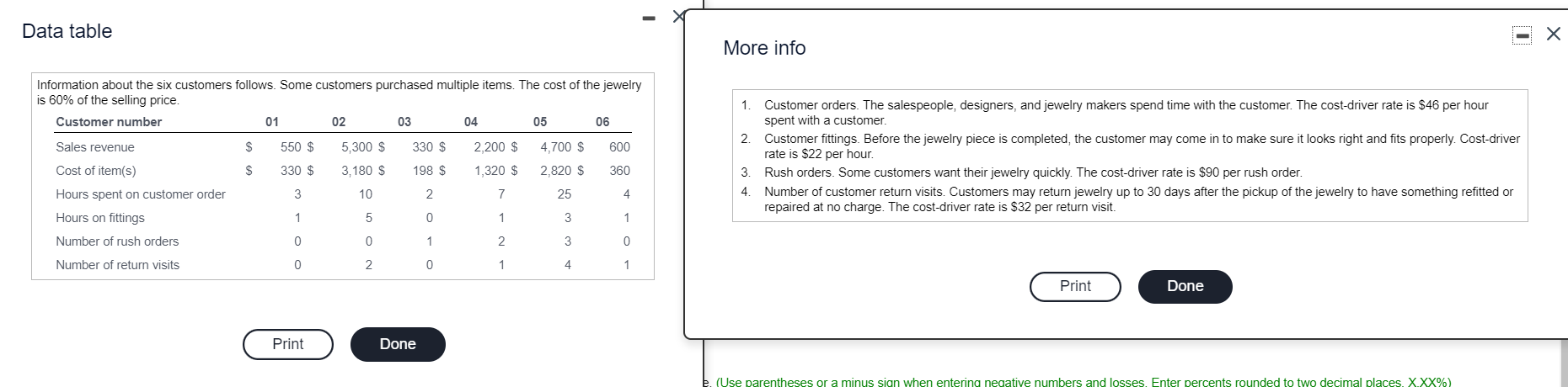 Q: p15-30 Data table - More info Information about the six customers
