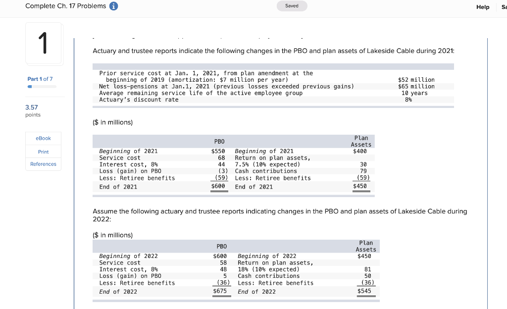  Complete Ch. 17 Problems A Saved Help SE 1 Actuary and