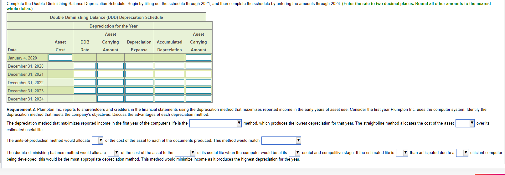 Units-of-Production Depreciation Schedule } \\ \hline & & \multicolumn{3}{|c|}{ Depreciation for the