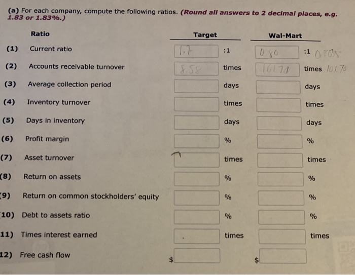 here Suppose selected financial data of Target and Wal-Mart for 2017 are