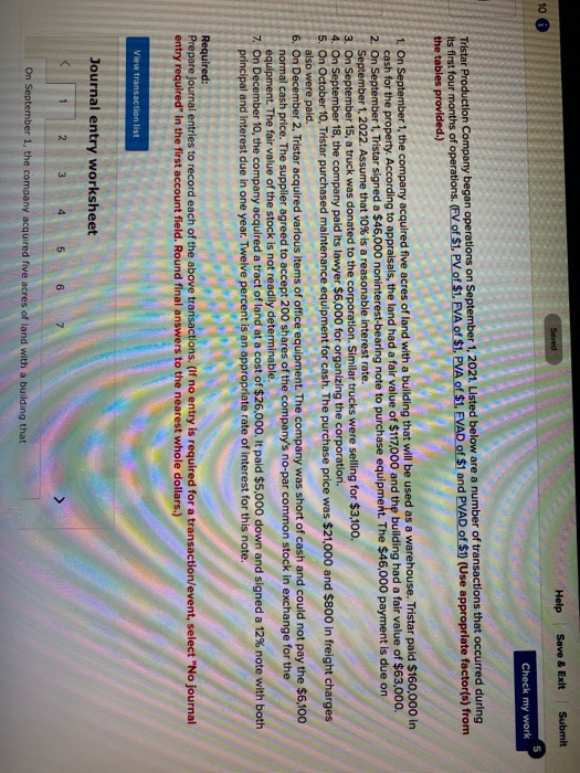  Help Save & Exit Submit Seved 10 Check my work Tristar