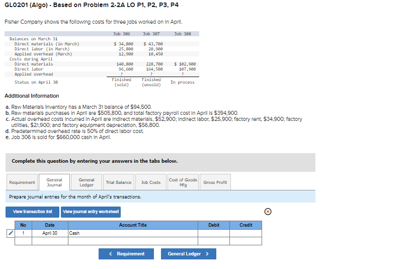  GLO201 (Algo) - Based on Problem 2-2A LO P1, P2, P3,