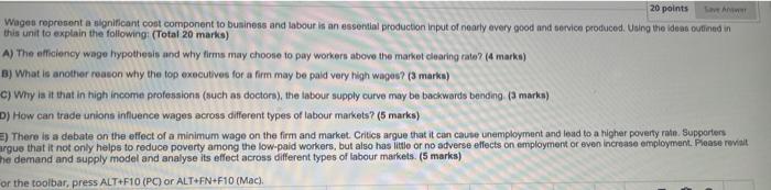 part a - part e 20 points Wages represent a significant cont