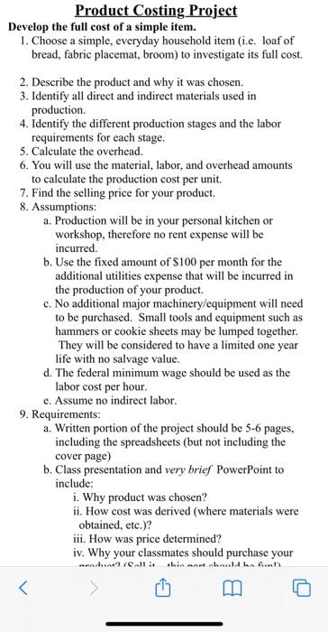  the item is a wooden table Product Costing Project Develop the