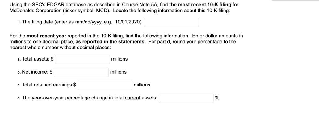 Using the SEC's EDGAR database as described in Course Note 5A,
