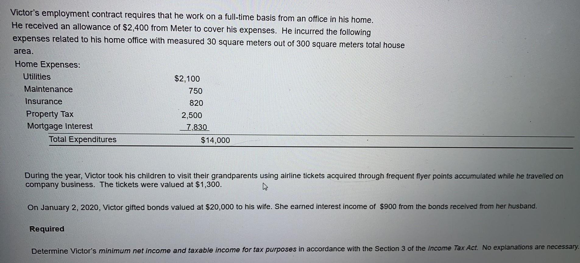 Meter Ltd., a Canadian public corporation, in 2020. Victor's gross salary was