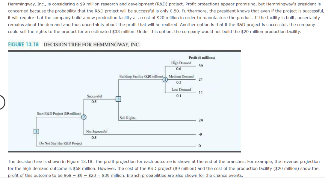 Problem 13-17 (Algorithmic) Hemmingway, Inc., is considering a $9 million research and