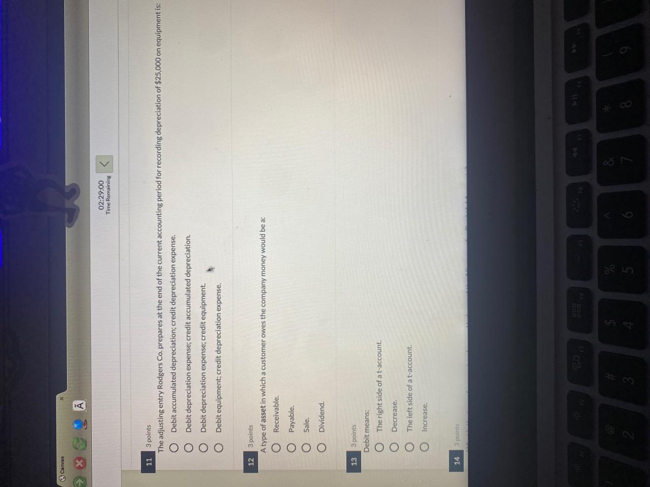 Canvas 02:29:00 Time Remaining 11 3 points The adjusting entry Rodgers