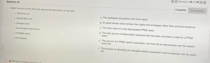  Question 26 Question 26 of 28 12 points Save Answer Match