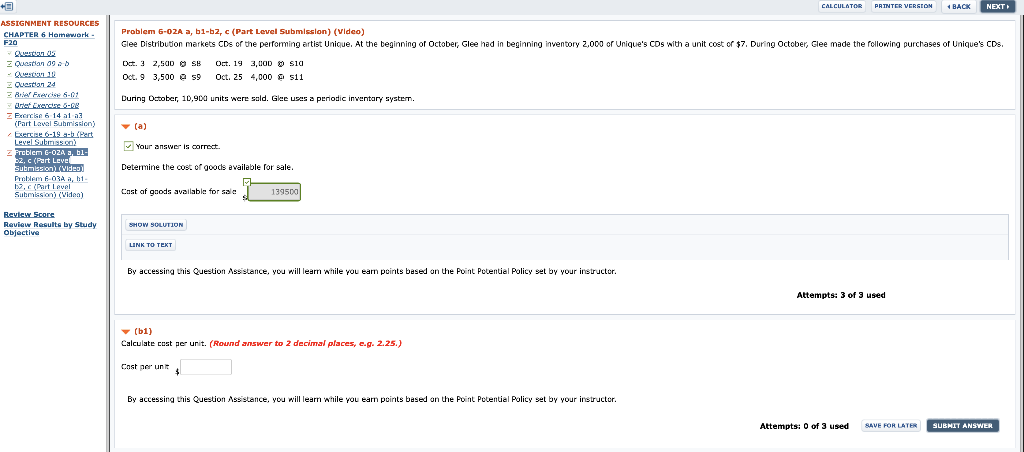 Problem 6-02A a, b1-b2, c (Part Level Submission) (Video) Glee Distribution markets