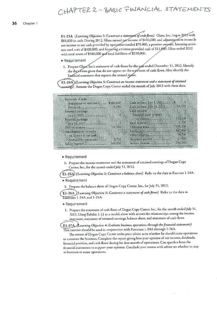  CHAPTER 2 - BASIC FINANCIAL STATEMENTS 36 Chapter 1 E1-23A (Learning