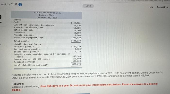 oints The 2020 financial statements of Outdoor Waterworks Inc follow, outdoor Waterworks