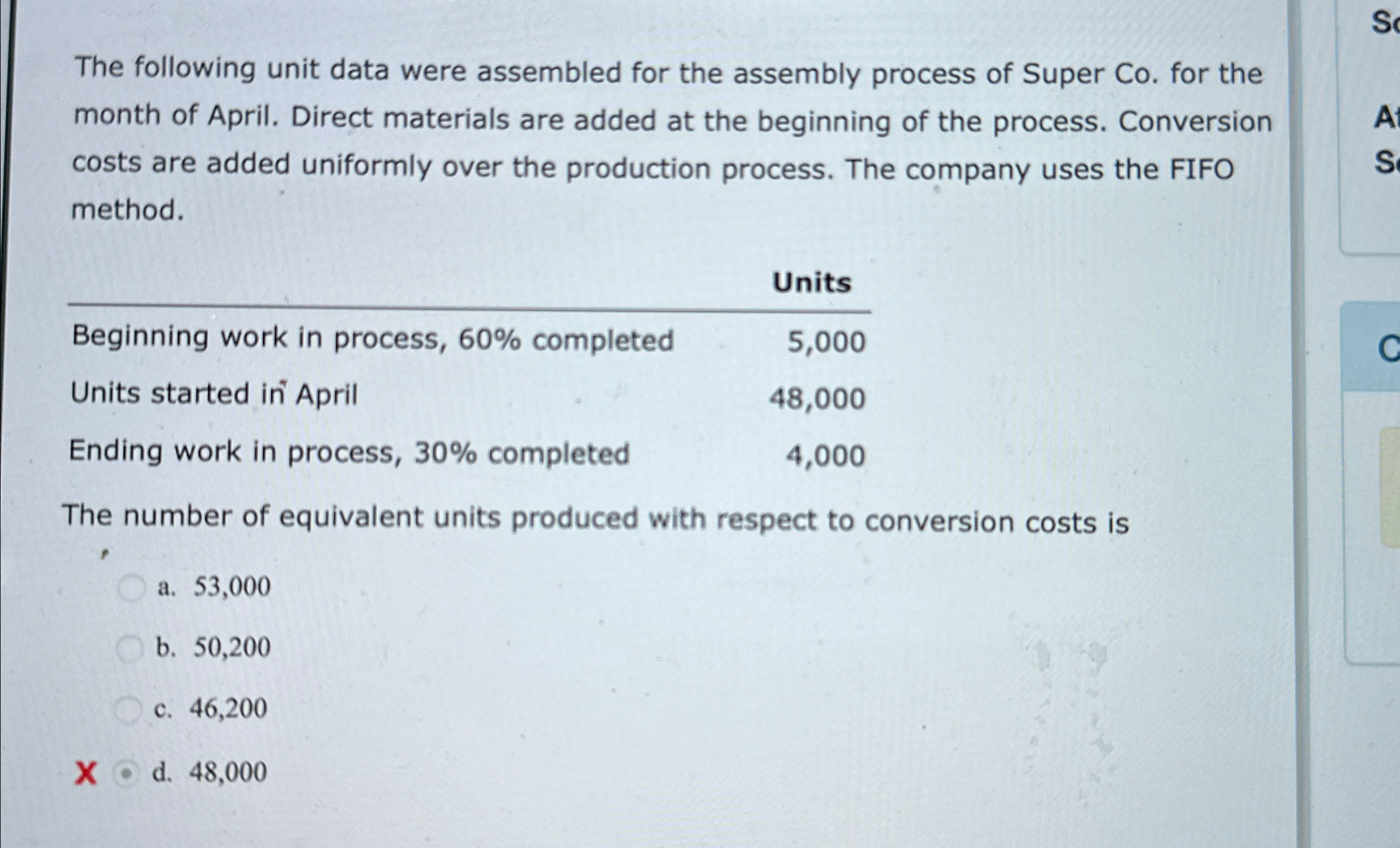  The following unit data were assembled for the assembly process of