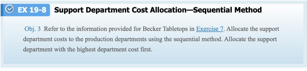 Tabletops has two support departments (Janitorial and Cafeteria) and two production departments