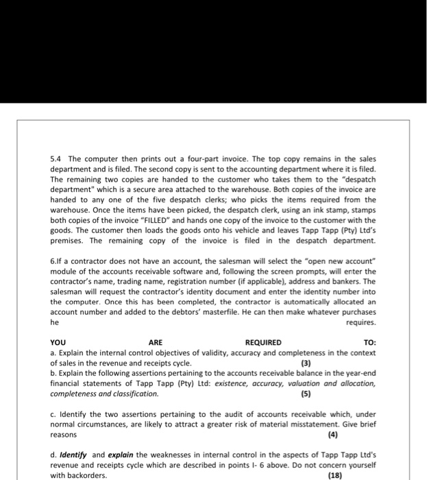  5.4 The computer then prints out a four-part invoice. The top