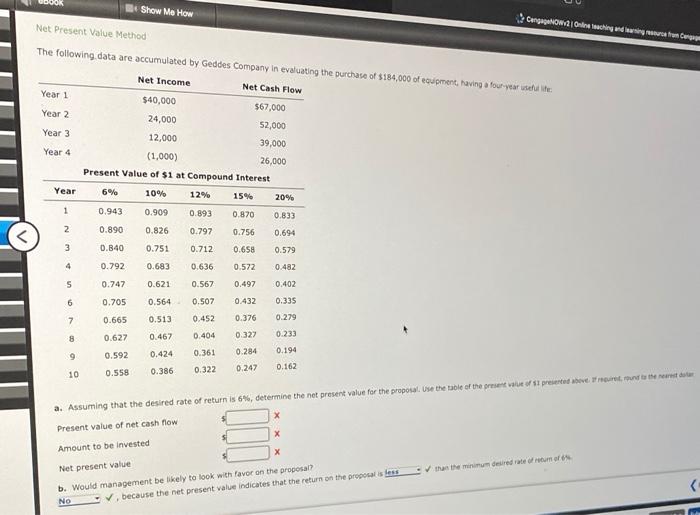 following data are accumulated by Geddes Company in evaluating the purchase of