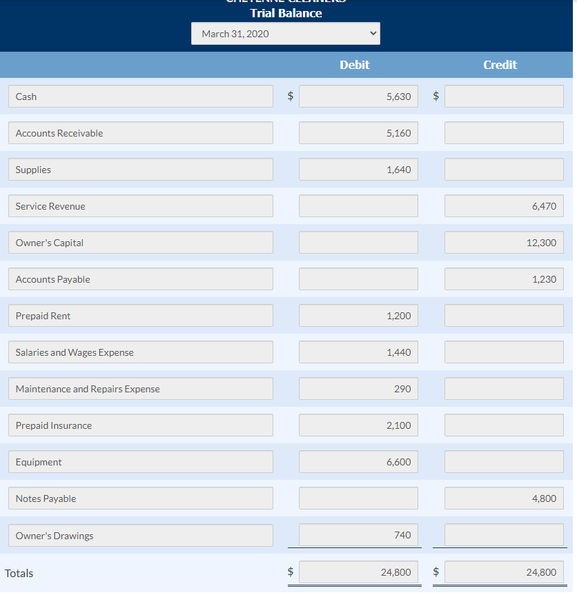 on a 6-month insurance policy effective March 1. 6 Purchased cleaning supplies