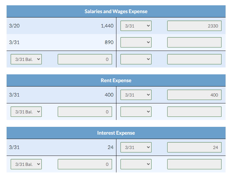 Mar. 20 Accounts Receivable 3440 Service Revenue 3440 Mar. 31 Maintenance and