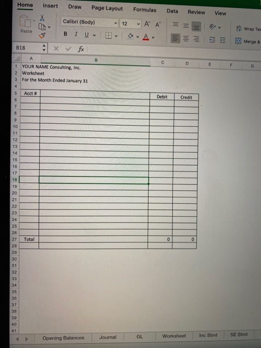 two columns of the worksheet to make the following adjusting entries: a)