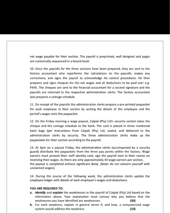  net wage payable for their section. The payroll is preprinted, well