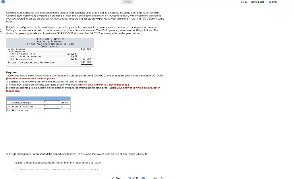  SHUME Help Save & Exit Submit Consolidated Industries is a diversified