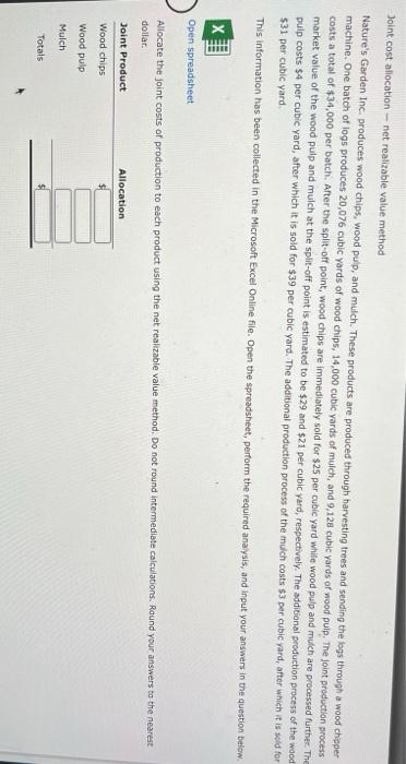  Joint cost allocation - net realizable value method Nature's Garden Inc.