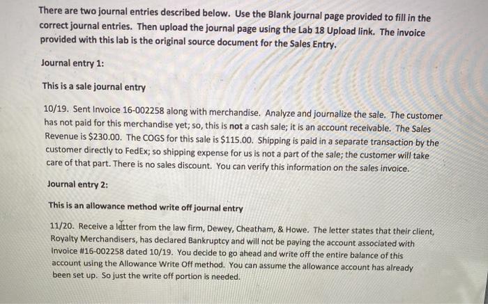  please help with this!! There are two journal entries described below.