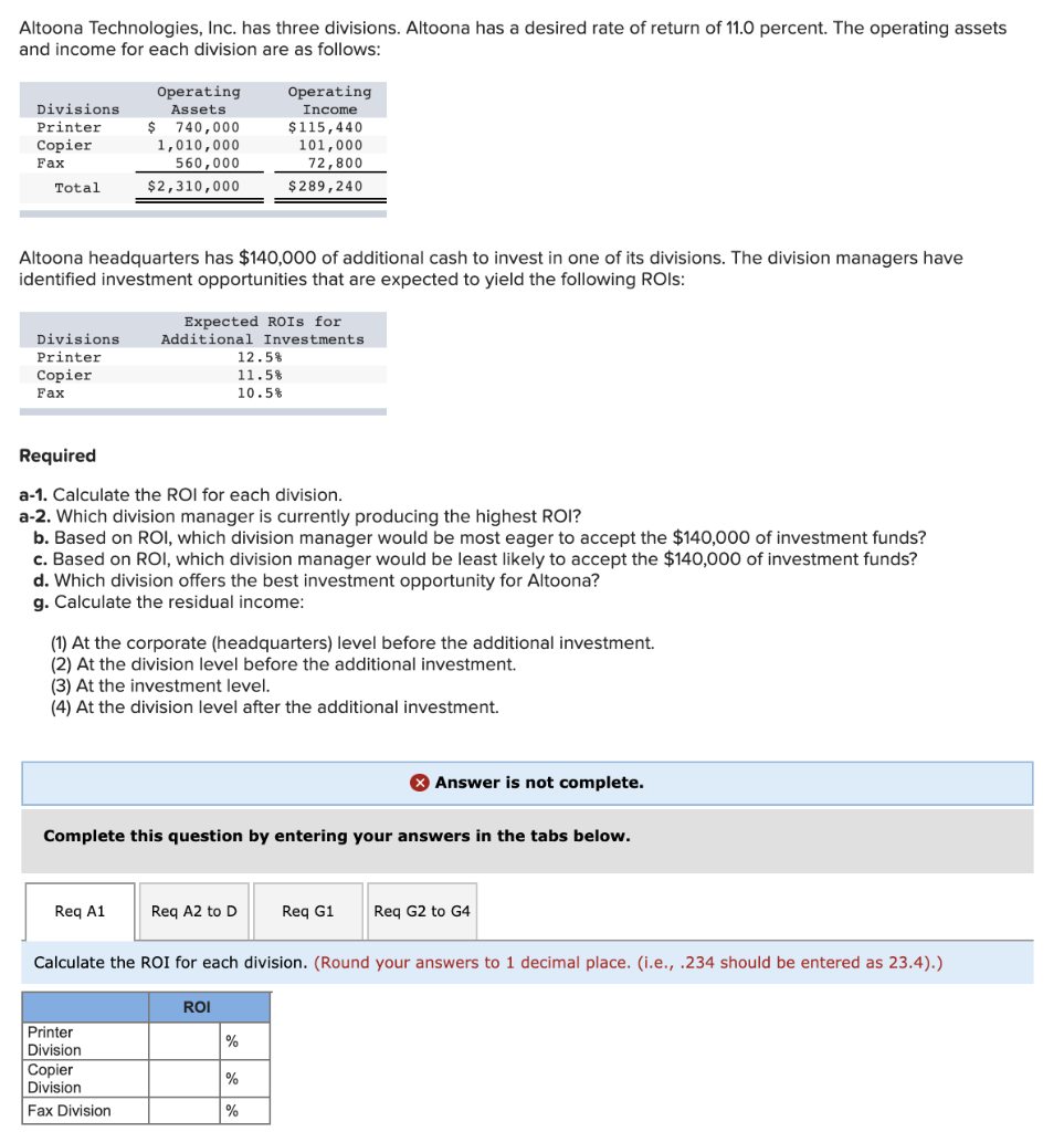 Can someone please answer Section Required A1? Thank you. Altoona Technologies, Inc.