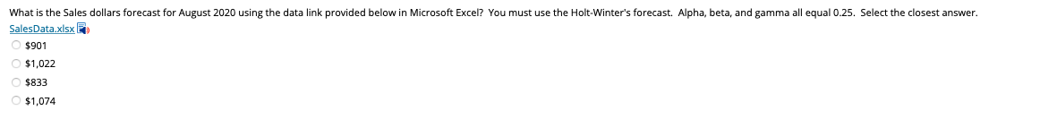 What is the Sales dollars forecast for August 2020 using the