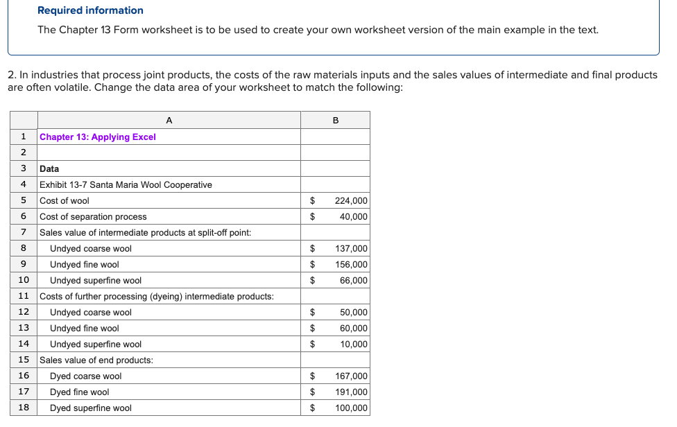  Required information The Chapter 13 Form worksheet is to be used