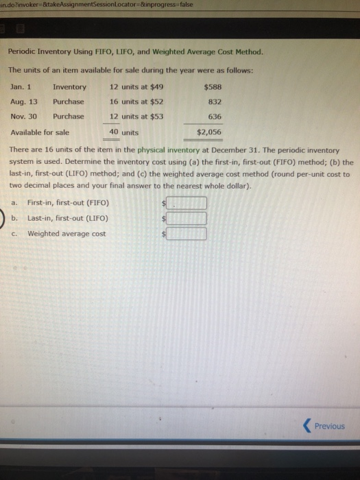  Periodic Inventory Using FIFO, LIFO, and Weighted Average Cost Method The