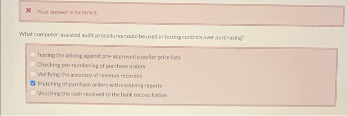 Auditing x Your answer is incorrect What computer-assisted audit procedures could be