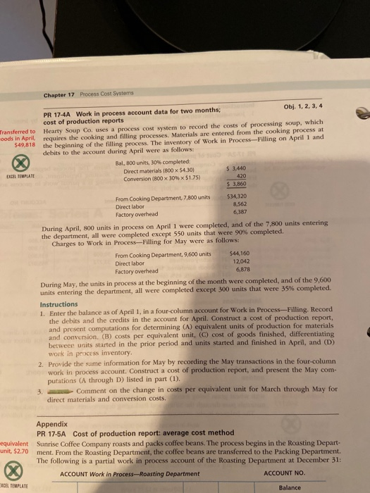  Chapter 17 Process Cost Systems PR 17-4A Work in process account