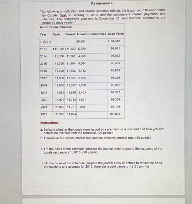  please right it as A,B,c,D,E Assignment 2 The following amortization and