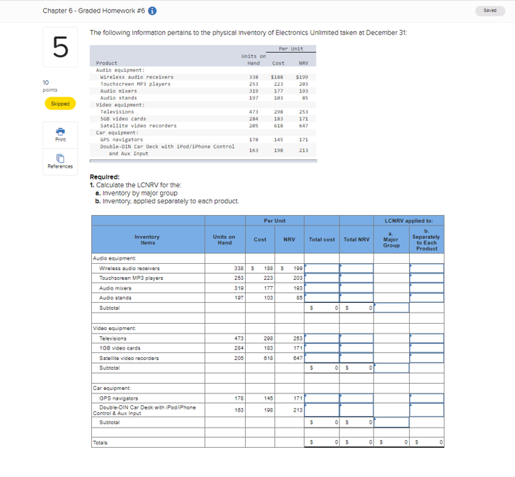 Saved Chapter 6 - Graded Homework #6 The following information pertains