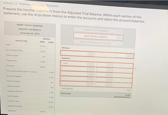 Activity 1.a Activity 1.a - Preparing the Income Statement Prepare the income