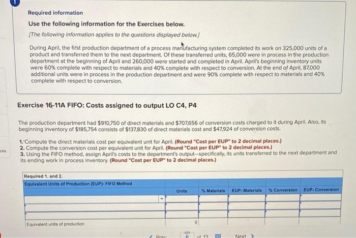  Required information Use the following information for the Exercises below. [The