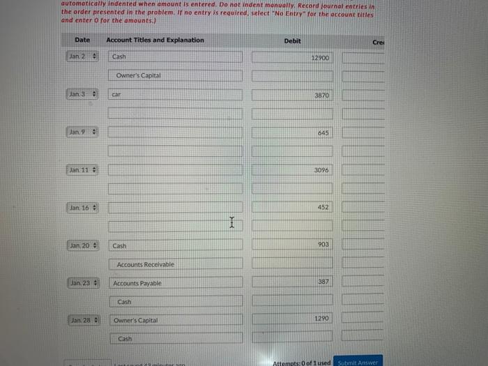 Data for M. Bramble, interior decorator, are presented as follows. Jan. 2