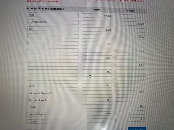 3 9 Invested $ 12.900 cash in business. Purchased used car for