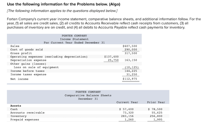 Use the following information for the Problems below. (Algo) (The following