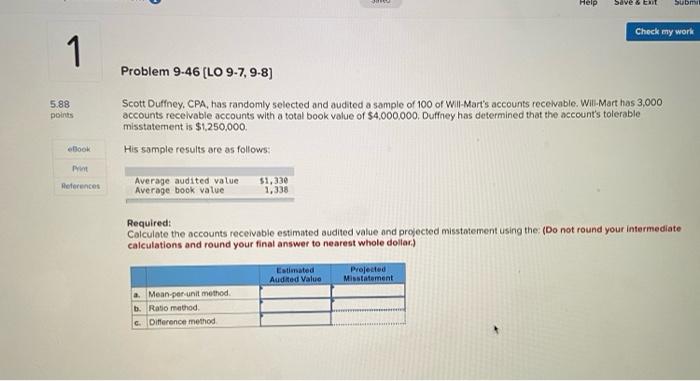  Help Save & thit Subm Check my work 1 Problem 9.46