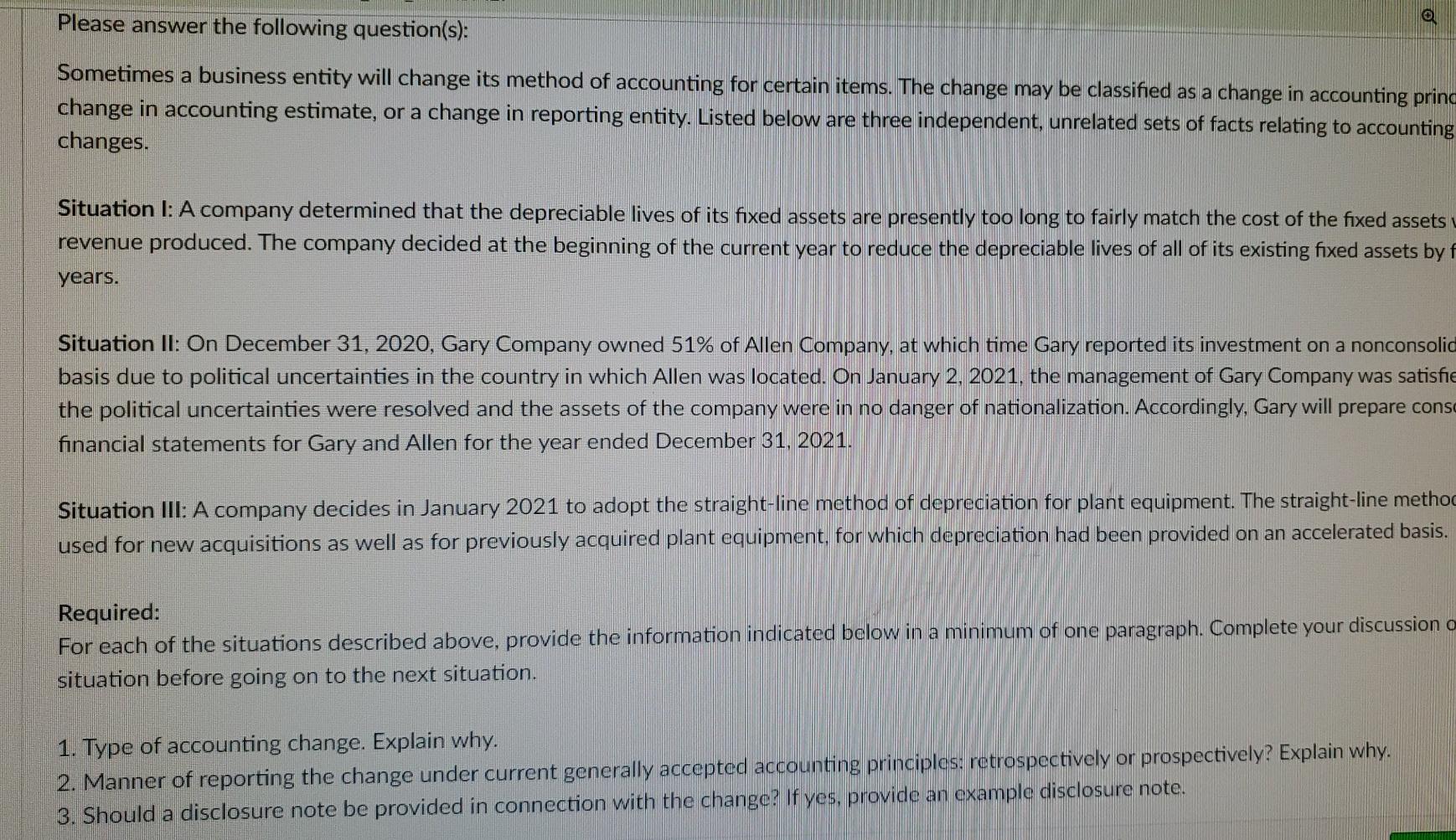  Please answer the following question(s): Sometimes a business entity will change