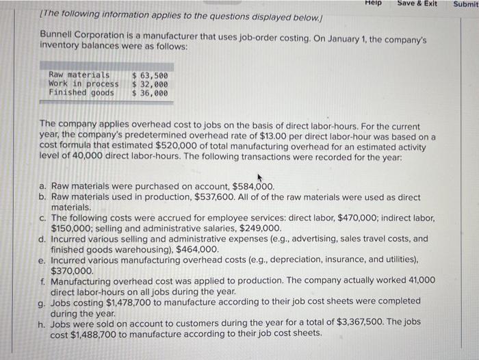  Help Save & Exit Submit [The following information applies to the