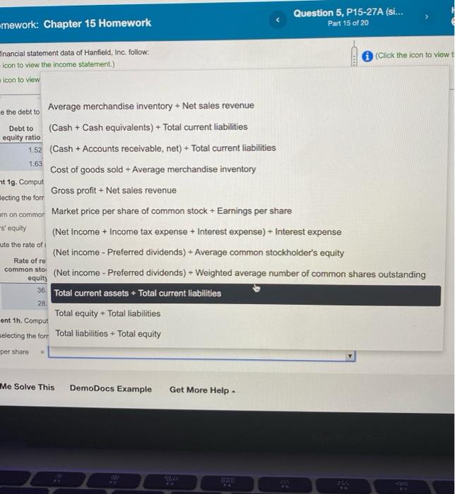 of Hanfield, Inc. follow: (Click the icon to view the income statement.)